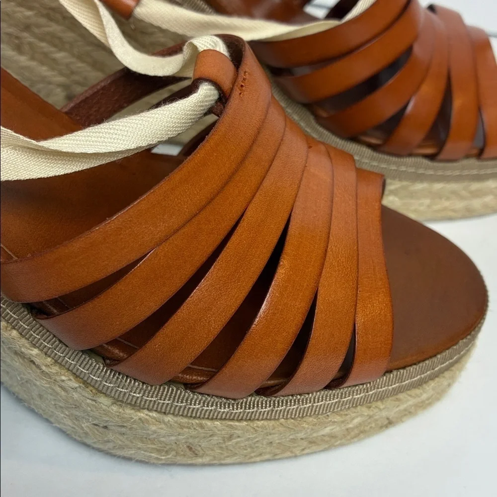 J.Crew Italian Leather Wedge Espadrilles Shoes Ballerina Straps 7 Vacation NWOB